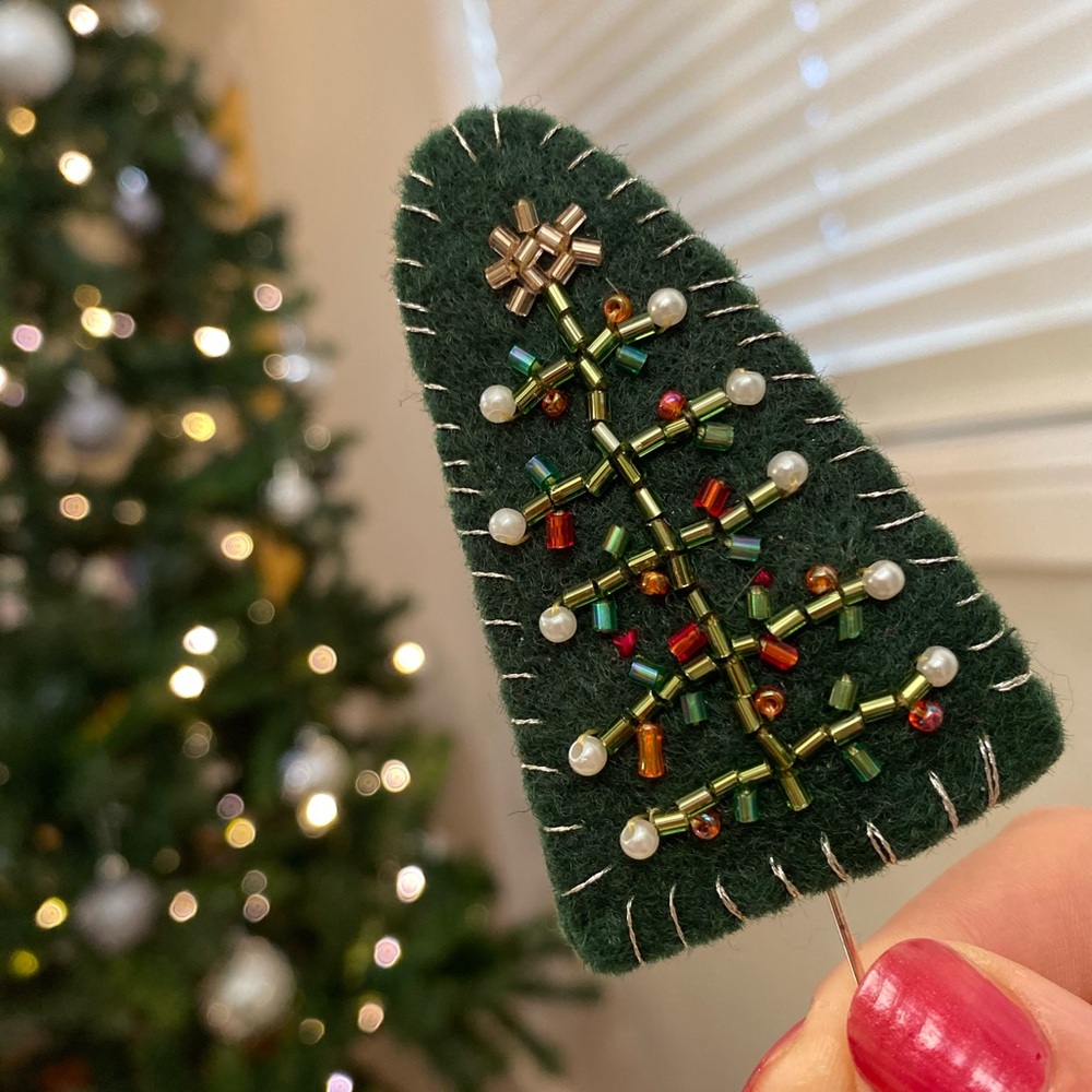 Handcrafted Green Christmas Tree Brooch